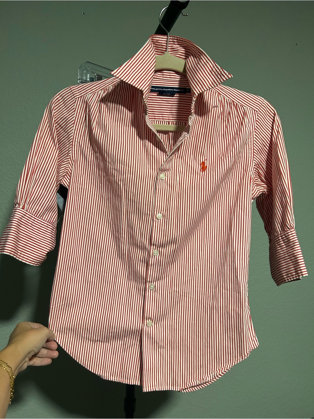 Lauren Ralph Lauren Red and White Striped Cotton Button-Up Shirt Sz 2